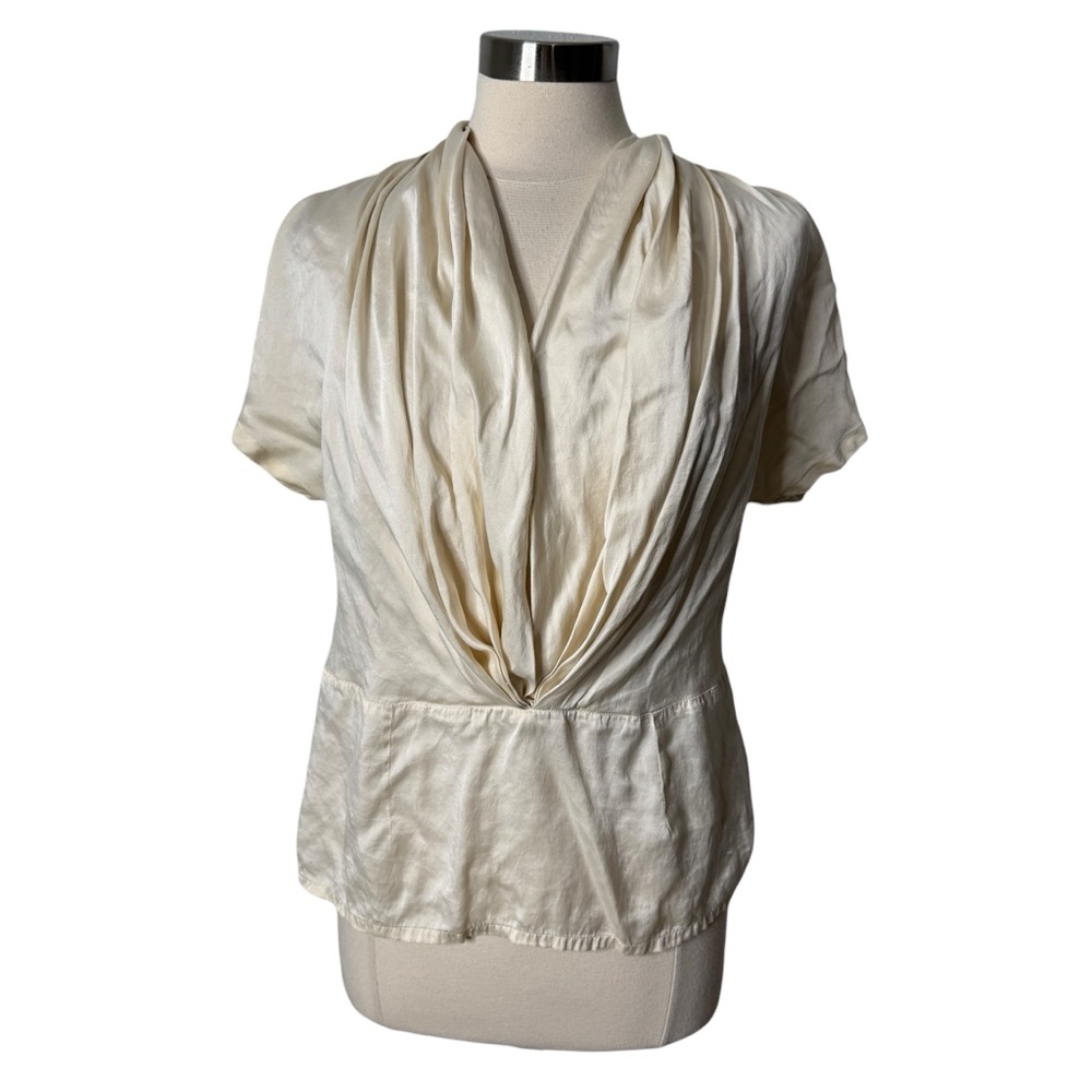 Vintage Annie Alexander Silk Cream Short Sleeve Blouse Women's Top Size 8